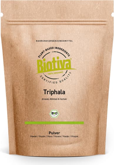 Confezione di Triphala in polvere biologica Biotiva da 500 grammi
